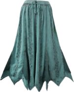 Agan Traders Women's Bohemian Peasant Embroidered Long Flared Hem Stone Washed Maxi Skirt Regular Plus Size 2X 3X