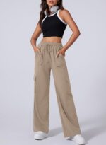 Aleumdr Women's Cargo Sweatpants High Waisted Wide Leg Pants Athletic Casual Baggy Sweat Pants with Pockets