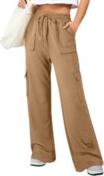 Aleumdr Women's Cargo Sweatpants High Waisted Wide Leg Pants Athletic Casual Baggy Sweat Pants with Pockets