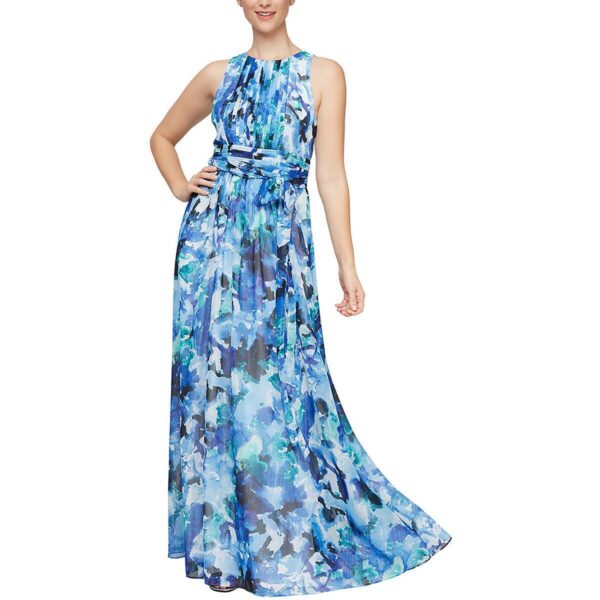 Alex & Eve Womens Blue Chiffon Maxi Formal Evening Dress Gown 4 BHFO 8279