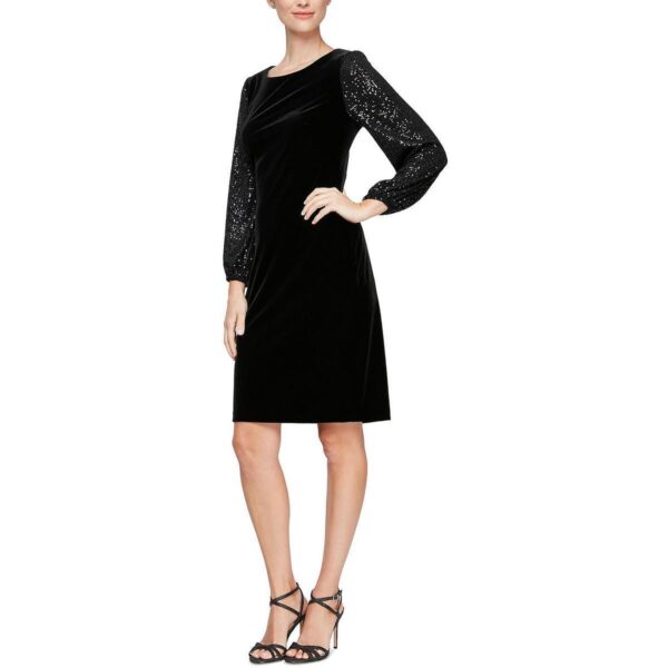 Alex Evenings Womens Black Velvet Sequined Party Sheath Dress 4 BHFO 5914