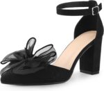 Allegra K Women's Bow Heels Closed Toe Chunky Heel Pumps Sandals