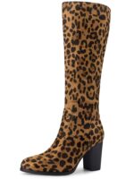 Allegra K Women's Round Toe Block Heeled Knee High Boots