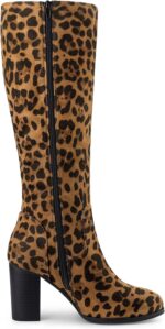 Allegra K Women's Round Toe Block Heeled Knee High Boots