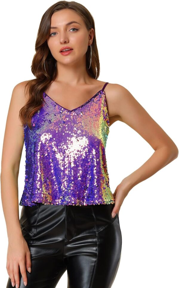 Allegra K Women's Sequined Shining Camisole Club Party Glitter Disco Sparkle Cami Top