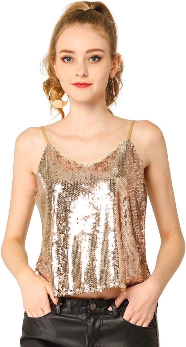 Allegra K Women's Sequined Shining Camisole Club Party Glitter Disco Sparkle Cami Top