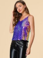 Allegra K Women's Sequined Shining Camisole Club Party Glitter Disco Sparkle Cami Top