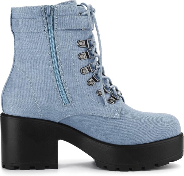 Allegra K Women's Zip Chunky Heel Platform Ankle Combat Boots