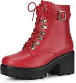 Allegra K Women's Zip Chunky Heel Platform Ankle Combat Boots