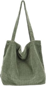 ALUWU Corduroy Tote Bag for Women Canvas Shoulder Handbags Cute Large Purse