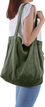 ALUWU Corduroy Tote Bag for Women Canvas Shoulder Handbags Cute Large Purse