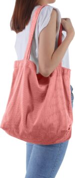 ALUWU Corduroy Tote Bag for Women Canvas Shoulder Handbags Cute Large Purse