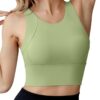 Ama Larsi High Neck Sports Bra for Women Longline Medium Impact Workout Crop Tank Tops Wirefree Padded Yoga Bra Gym