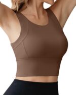 Ama Larsi High Neck Sports Bra for Women Longline Medium Impact Workout Crop Tank Tops Wirefree Padded Yoga Bra Gym