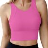 Ama Larsi High Neck Sports Bra for Women Longline Medium Impact Workout Crop Tank Tops Wirefree Padded Yoga Bra Gym