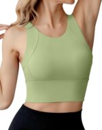 Ama Larsi High Neck Sports Bra for Women Longline Medium Impact Workout Crop Tank Tops Wirefree Padded Yoga Bra Gym