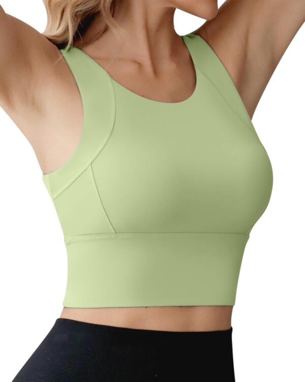 Ama Larsi High Neck Sports Bra for Women Longline Medium Impact Workout Crop Tank Tops Wirefree Padded Yoga Bra Gym