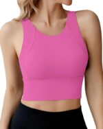 Ama Larsi High Neck Sports Bra for Women Longline Medium Impact Workout Crop Tank Tops Wirefree Padded Yoga Bra Gym