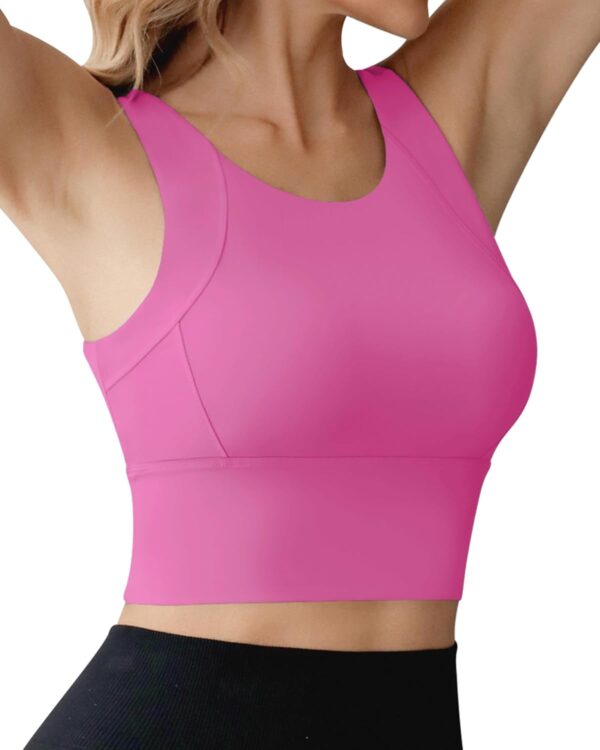 Ama Larsi High Neck Sports Bra for Women Longline Medium Impact Workout Crop Tank Tops Wirefree Padded Yoga Bra Gym