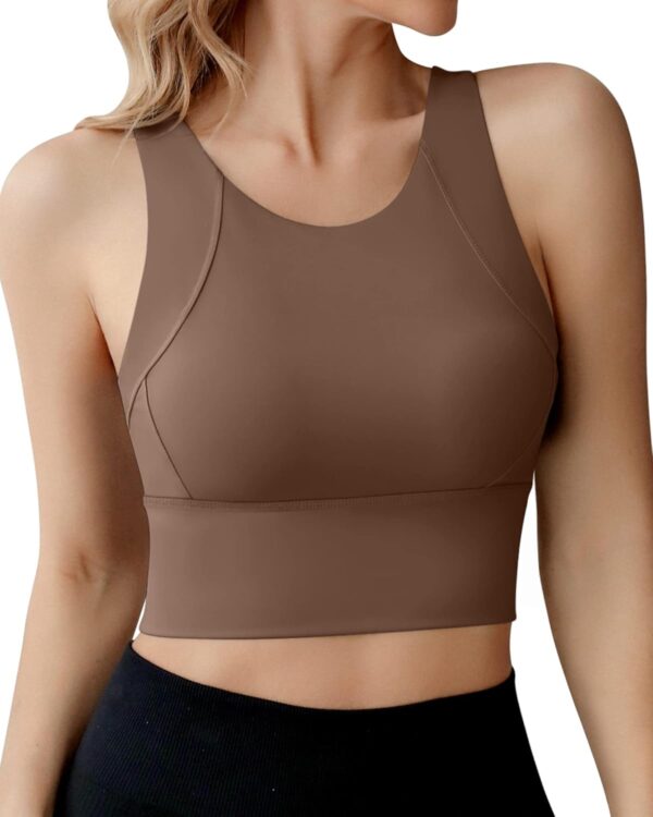 Ama Larsi High Neck Sports Bra for Women Longline Medium Impact Workout Crop Tank Tops Wirefree Padded Yoga Bra Gym