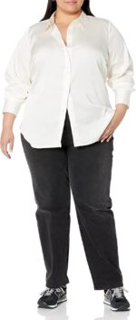 Amazon Essentials Women's Classic-Fit Satin Button Down Blouse (Available in Plus Size)