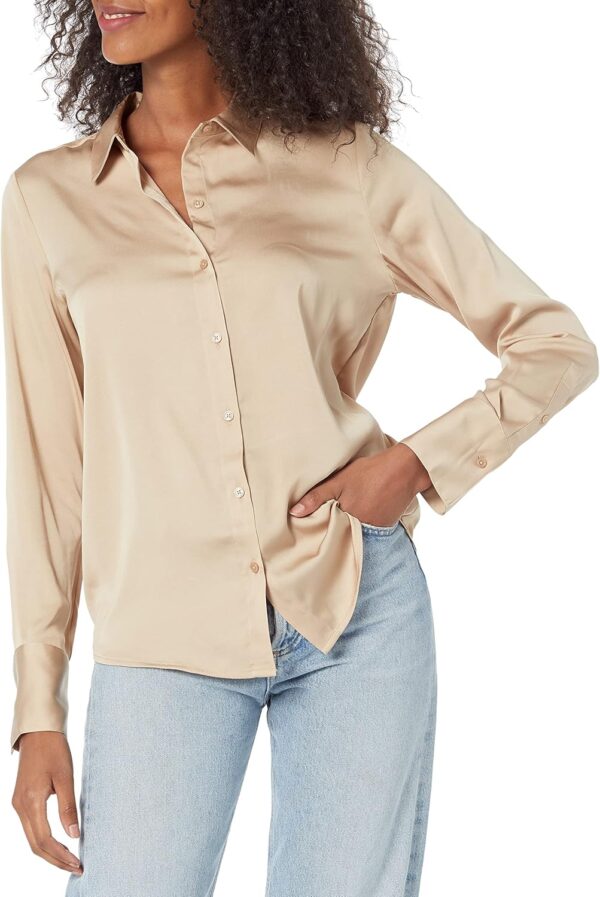 Amazon Essentials Women's Classic-Fit Satin Button Down Blouse (Available in Plus Size)