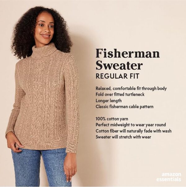 Amazon Essentials Women's Fisherman Cable Turtleneck Sweater (Available in Plus Size)