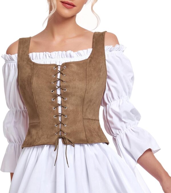 American Trends Women Pirate Renaissance Vest Cosplay Costume Waistcoat Halloween Steampunk Gothic Medieval Bodice