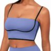 AngiMelo Womens Workout Tank Tops Square Neck Longline Sports Bra Support Crop Yoga Top Spaghetti Strap Built in Bras