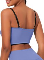 AngiMelo Womens Workout Tank Tops Square Neck Longline Sports Bra Support Crop Yoga Top Spaghetti Strap Built in Bras