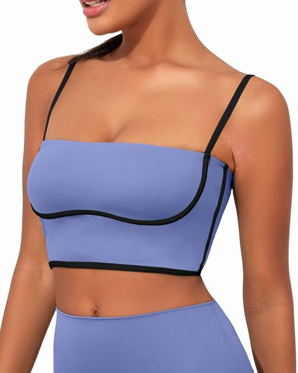 AngiMelo Womens Workout Tank Tops Square Neck Longline Sports Bra Support Crop Yoga Top Spaghetti Strap Built in Bras