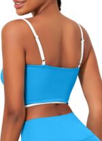 AngiMelo Womens Workout Tank Tops Square Neck Longline Sports Bra Support Crop Yoga Top Spaghetti Strap Built in Bras