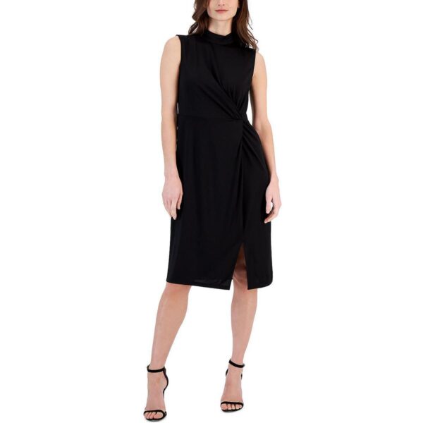 Anne Klein Womens Black Twist Knee-Length Mock Neck Midi Dress 8 BHFO 5853