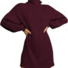 ANRABESS Women Oversized Sweater Dress Turtleneck Batwing Long Sleeve Ribbed Knit Loose 2024 Fall Winter Casual Short Dress