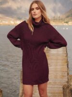 ANRABESS Women Oversized Sweater Dress Turtleneck Batwing Long Sleeve Ribbed Knit Loose 2024 Fall Winter Casual Short Dress