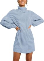 ANRABESS Women Oversized Sweater Dress Turtleneck Batwing Long Sleeve Ribbed Knit Loose 2024 Fall Winter Casual Short Dress