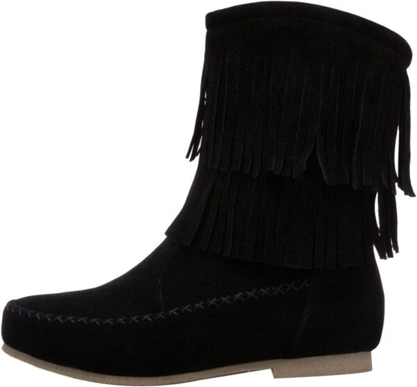 ANUFER Women's Fashion Double-Fringe Moccasin Boots Mid-calf Cowboy Boots