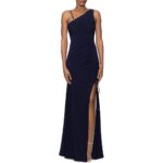 Aqua Womens Navy Knit One Shoulder Prom Evening Dress Gown 0 BHFO 7648