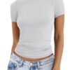 ATHMILE Womens T Shirts Basic Scoop Neck Short Sleeve Crop Tops Cute Summer Tops Slim Fit Tees Y2k Clothing 2024