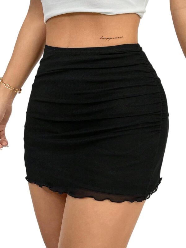 Avanova Women Mesh Bodycon Mini Skirt High Waist Ruched Summer Short Skirt