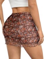 Avanova Women Mesh Bodycon Mini Skirt High Waist Ruched Summer Short Skirt