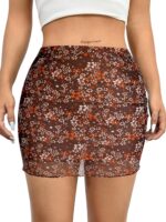 Avanova Women Mesh Bodycon Mini Skirt High Waist Ruched Summer Short Skirt