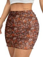 Avanova Women Mesh Bodycon Mini Skirt High Waist Ruched Summer Short Skirt