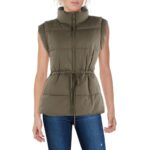 Avec Les Filles Womens Green Quilted Collared Puffer Vest Outerwear L BHFO 7856