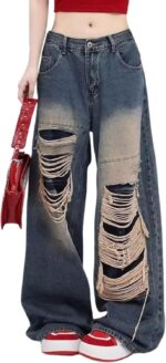 Baggy Jeans for Women Men Ripped Straight Leg Pants High Waisted Distressed Jeans Y2K Grunge Summer Clothes.