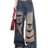 Baggy Jeans for Women Men Ripped Straight Leg Pants High Waisted Distressed Jeans Y2K Grunge Summer Clothes.