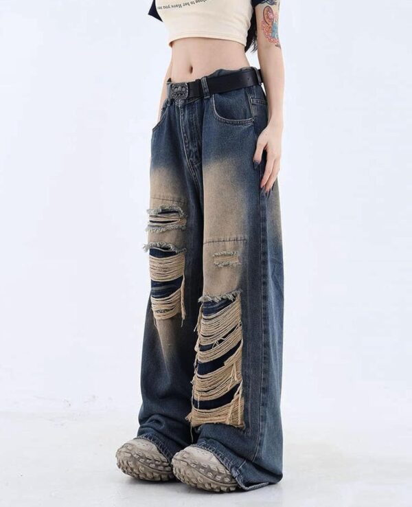 Baggy Jeans for Women Men Ripped Straight Leg Pants High Waisted Distressed Jeans Y2K Grunge Summer Clothes.