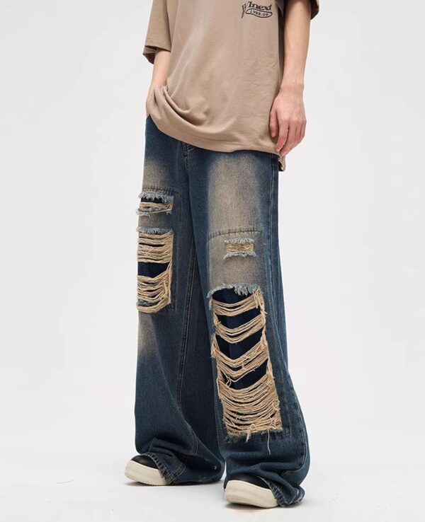 Baggy Jeans for Women Men Ripped Straight Leg Pants High Waisted Distressed Jeans Y2K Grunge Summer Clothes.