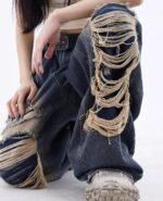 Baggy Jeans for Women Men Ripped Straight Leg Pants High Waisted Distressed Jeans Y2K Grunge Summer Clothes.