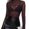 BBX Lephsnt Womens Sheer Mesh Layering Top Sparkle Long Sleeve Shirts Mock Neck See Through Tee Shirt